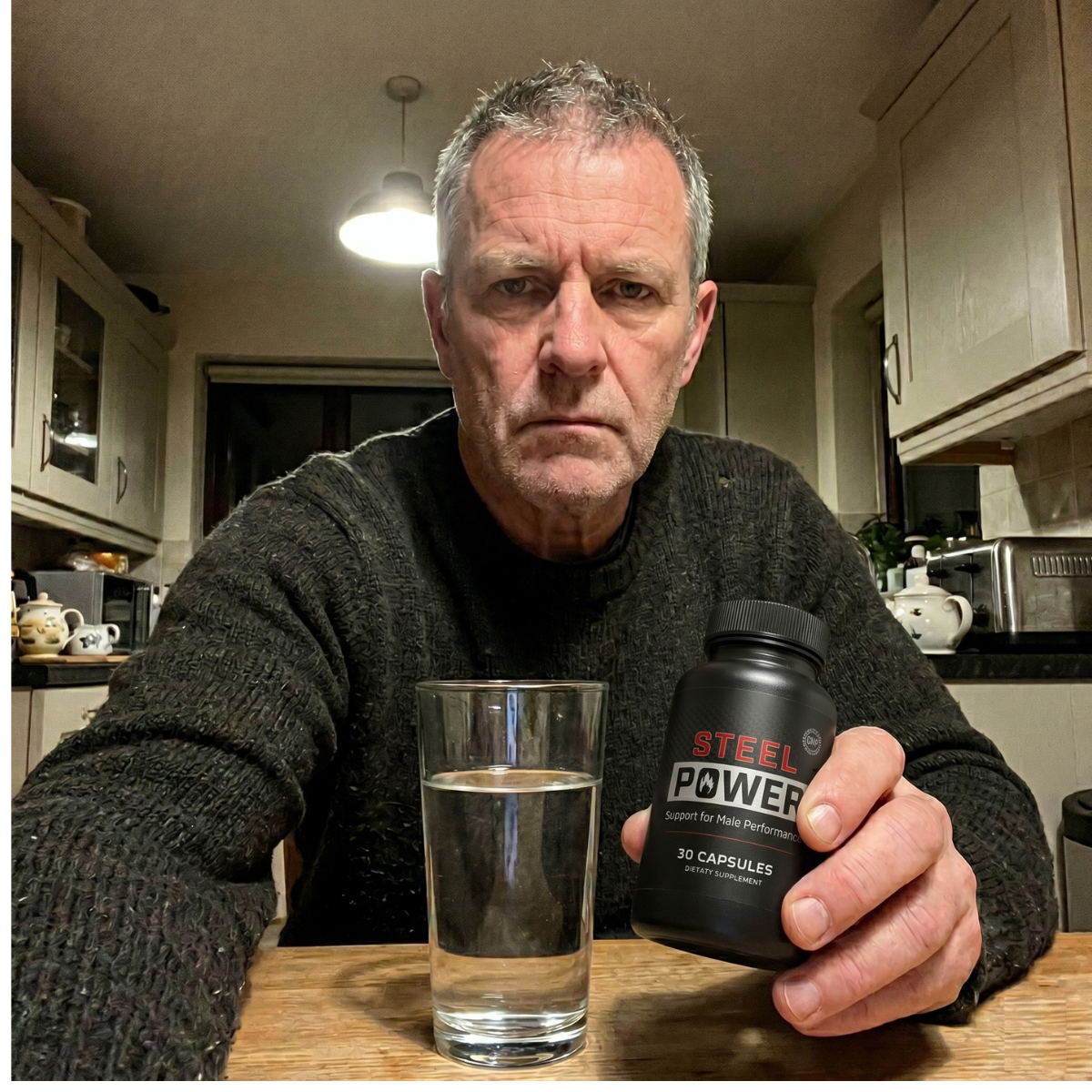 Man holding supplement bottle